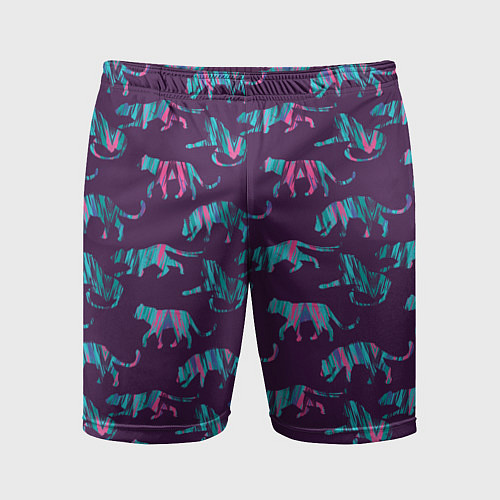 Мужские спортивные шорты Тигры фейковый Glitch эффект / 3D-принт – фото 1