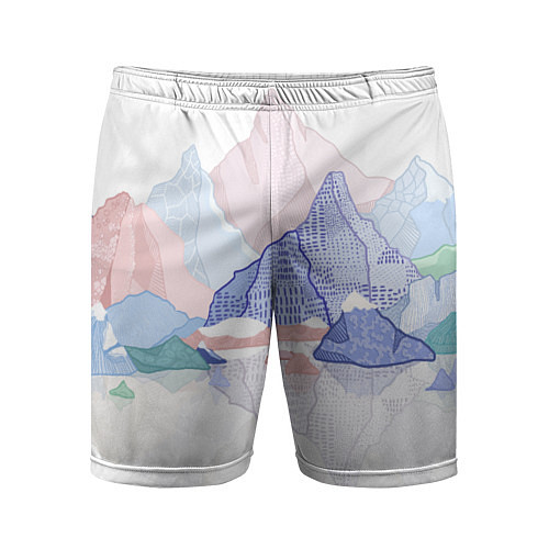 Мужские спортивные шорты Разноцветные пастельные оттенки гор в отражении во / 3D-принт – фото 1