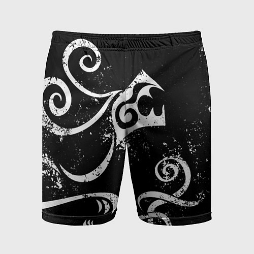 Мужские спортивные шорты ТАТУИРОВКА ДРАКЕНА WHITE AND BLACK / 3D-принт – фото 1