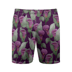 Мужские спортивные шорты Фиолетовые каллы на темно фиолетовом фоне