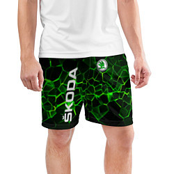 Шорты спортивные мужские Skoda: Неоновые трещины, цвет: 3D-принт — фото 2