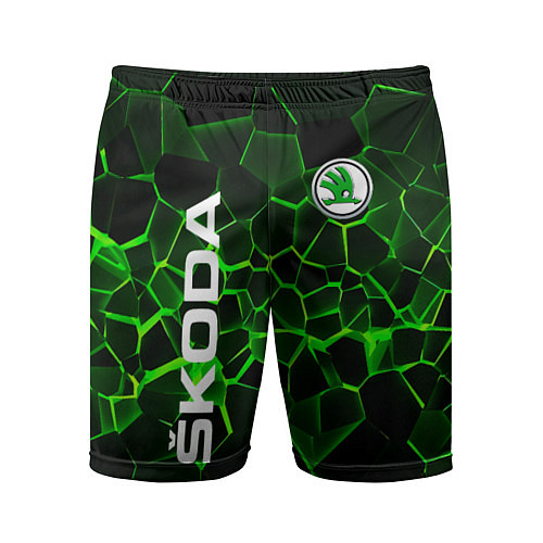 Мужские спортивные шорты Skoda: Неоновые трещины / 3D-принт – фото 1