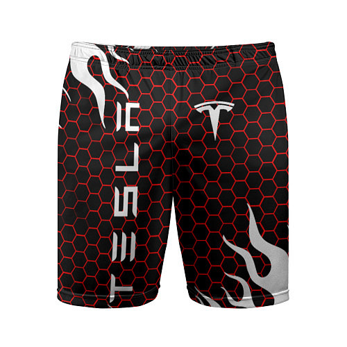 Мужские спортивные шорты Tesla соты с огнем / 3D-принт – фото 1