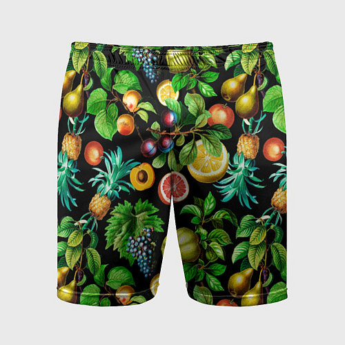 Мужские спортивные шорты Сочные фрукты - персик, груша, слива, ананас / 3D-принт – фото 1