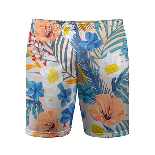 Мужские спортивные шорты Цветы Яркие Тропические / 3D-принт – фото 1