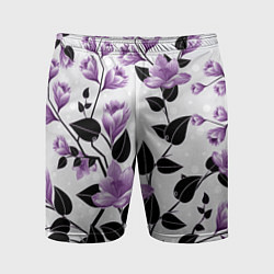 Шорты спортивные мужские Распустившиеся фиолетовые цветы, цвет: 3D-принт
