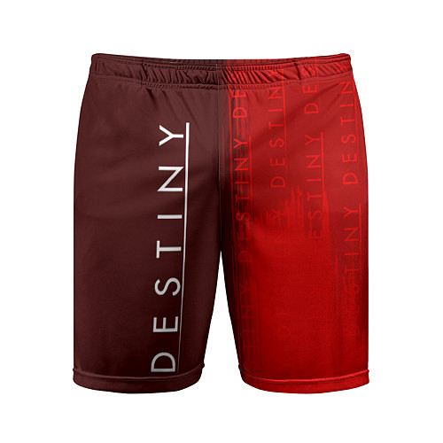 Мужские спортивные шорты ДЕСТИНИ 2 в красных тонах и паттерном на фоне / 3D-принт – фото 1