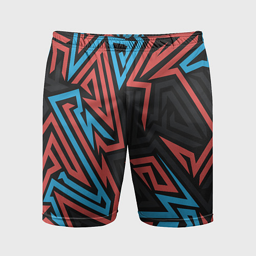 Мужские спортивные шорты Геометрический красный-синий паттерн / 3D-принт – фото 1