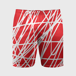 Шорты спортивные мужские Белые линии на красном фоне Абстракция, цвет: 3D-принт