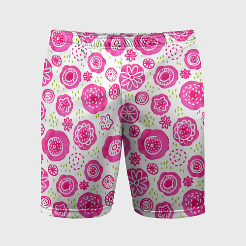 Мужские спортивные шорты Яркие розовые цветы в дудл стиле, абстракция / 3D-принт – фото 1