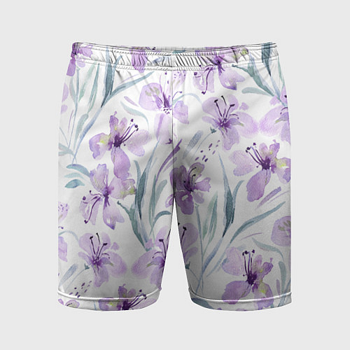 Мужские спортивные шорты Цветы Фиолетовые Нарисованные Акварелью / 3D-принт – фото 1