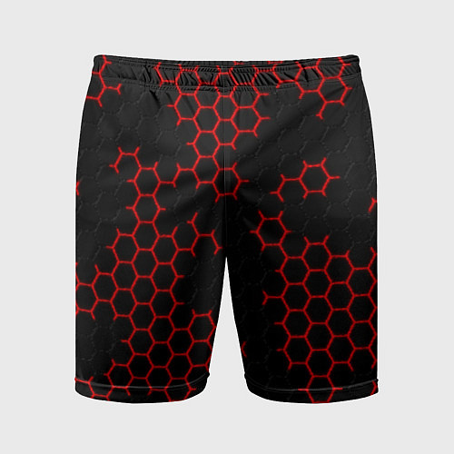 Мужские спортивные шорты НАНОКОСТЮМ Black and Red Hexagon Гексагоны / 3D-принт – фото 1