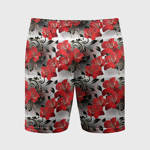 Мужские спортивные шорты Красные абстрактные цветы / 3D-принт – фото 1