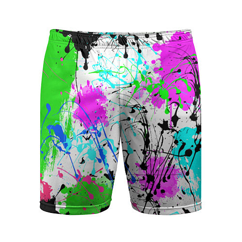 Мужские спортивные шорты Неоновые разноцветные пятна и брызги красок / 3D-принт – фото 1
