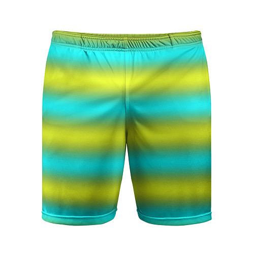 Мужские спортивные шорты Бирюзово-желтые неоновые полосы / 3D-принт – фото 1