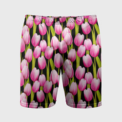 Шорты спортивные мужские Цветы Розовые Тюльпаны, цвет: 3D-принт