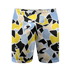 Шорты спортивные мужские Абстрактный узор в желто-голубых тонах на черном ф, цвет: 3D-принт