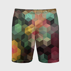 Шорты спортивные мужские Разноцветный геометрический узор 3D, цвет: 3D-принт