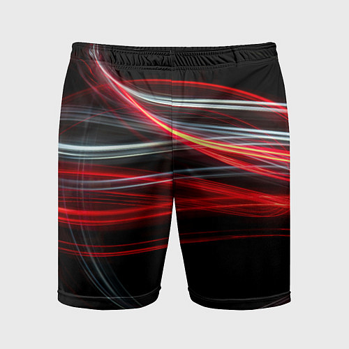 Мужские спортивные шорты Волнообразные линии неона - Красный / 3D-принт – фото 1