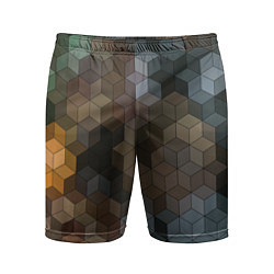 Мужские спортивные шорты Геометрический 3D узор в серых и коричневых тонах