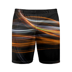 Шорты спортивные мужские Волнообразные линии неона - Оранжевый, цвет: 3D-принт
