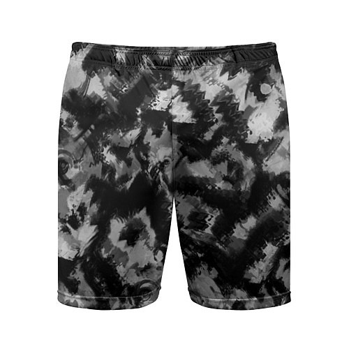 Мужские спортивные шорты Черно-белый абстрактный камуфляж / 3D-принт – фото 1