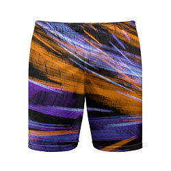 Шорты спортивные мужские Неоновые прерывающиеся линии - Оранжевый и фиолето, цвет: 3D-принт
