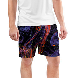 Шорты спортивные мужские Неоновые краски во тьме - Оранжевый и фиолетовый, цвет: 3D-принт — фото 2
