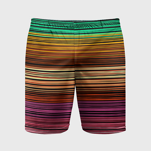 Мужские спортивные шорты Multicolored thin stripes Разноцветные полосы / 3D-принт – фото 1