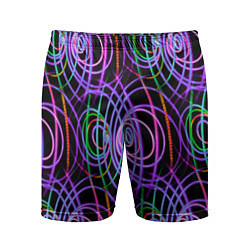 Шорты спортивные мужские Неоновые круги и линии - Фиолетовый, цвет: 3D-принт