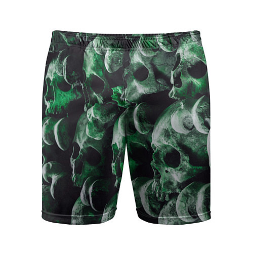 Мужские спортивные шорты Множество черепов во тьме - Зелёный / 3D-принт – фото 1