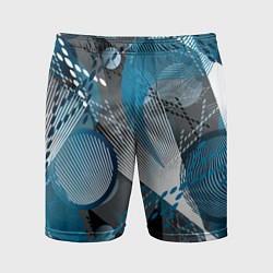 Шорты спортивные мужские Абстрактный серо-синий принт, цвет: 3D-принт