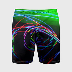 Мужские спортивные шорты Неоновые абстрактные волнообразные огни - Зелёный