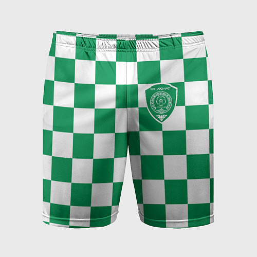 Мужские спортивные шорты ФК Ахмат на фоне бело зеленой формы в квадрат / 3D-принт – фото 1