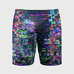 Шорты спортивные мужские Ночной город - glitch, цвет: 3D-принт