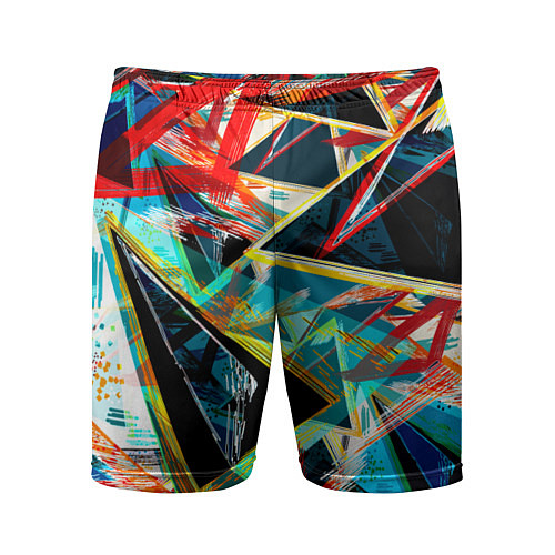 Мужские спортивные шорты Яркий абстрактный узор с неоновыми штрихами / 3D-принт – фото 1