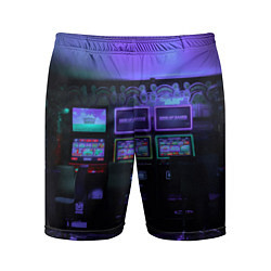 Шорты спортивные мужские Неоновые игровые автоматы - Фиолетoвый, цвет: 3D-принт