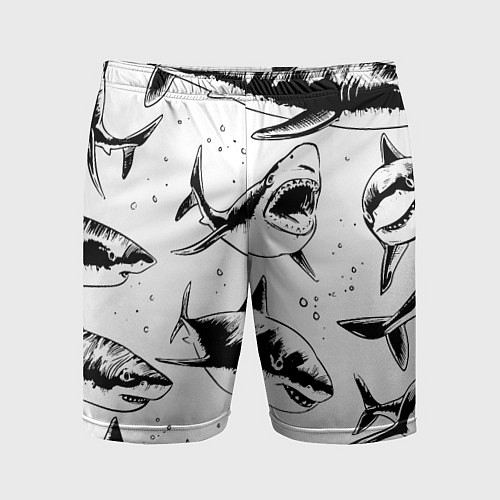 Мужские спортивные шорты Кровожадные акулы - стая / 3D-принт – фото 1