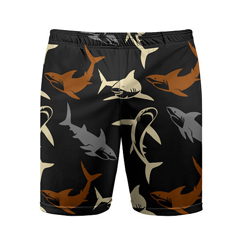 Мужские спортивные шорты Стая акул - паттерн - ночной океан / 3D-принт – фото 1