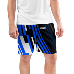 Шорты спортивные мужские Кроссфит - синии линии, цвет: 3D-принт — фото 2
