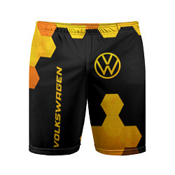 Мужские спортивные шорты Volkswagen - gold gradient: символ и надпись верти