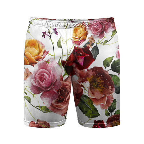 Мужские спортивные шорты Цветы Нарисованные Красные и Розовые Розы / 3D-принт – фото 1