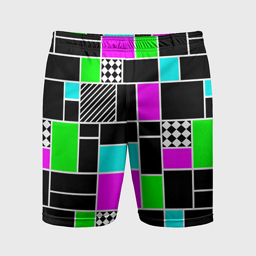 Мужские спортивные шорты Неоновый геометрический узор на черном / 3D-принт – фото 1