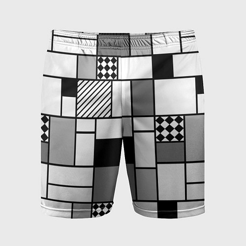Мужские спортивные шорты Черно белый геометрический скандинавский узор / 3D-принт – фото 1