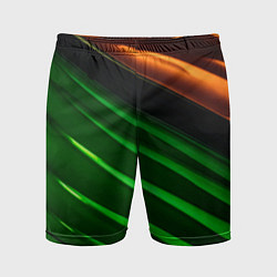 Шорты спортивные мужские Абстрактные зелёные и оранжевые поверхности, цвет: 3D-принт