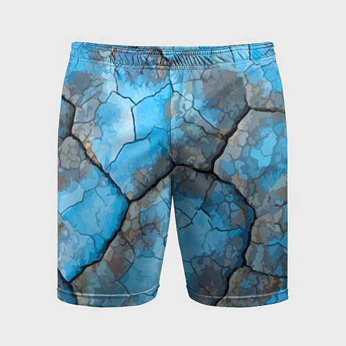 Мужские спортивные шорты Растрескавшаяся поверхность голубого цвета / 3D-принт – фото 1