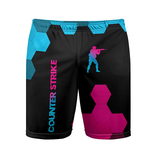 Мужские спортивные шорты Counter Strike - neon gradient: символ и надпись в / 3D-принт – фото 1
