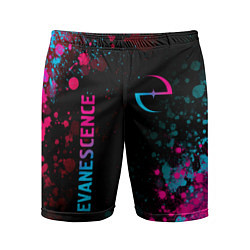 Мужские спортивные шорты Evanescence - neon gradient: символ и надпись верт