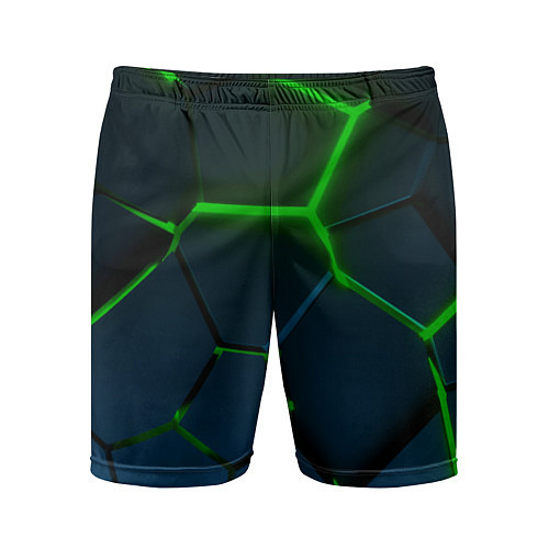 Мужские спортивные шорты Разлом зеленых неоновых плит - геометрия / 3D-принт – фото 1