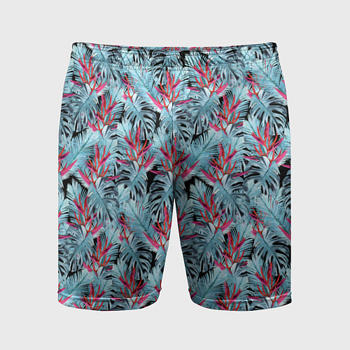 Мужские спортивные шорты Голубые тропические листья и цветы / 3D-принт – фото 1